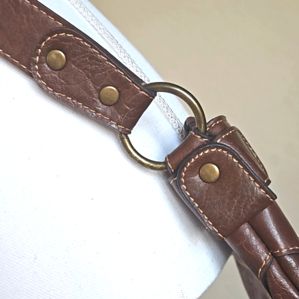 Liz Claiborne Axcess Brown Faux Leather Vintage Satchel Crossbody Bag Purse - Picture 6 of 13